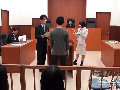 Asian Lawyer Handjobs Client Right in the Courtroom Heat