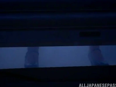 Pretty chick wearing leather overall gives a breath-taking blowjob