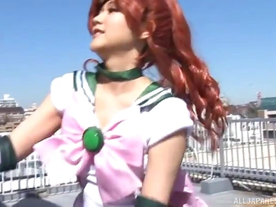 Hot Japanese Cosplay Chicks Kneel Down & Give Awesome Blowjob Action