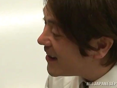 Japanese Secretary Pleasures Office Men with Expert Blowjob Skills