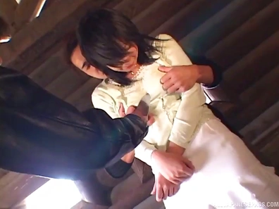 Rough Guys Bang Skirted Japanese Slut Wearing Tight Pantyhose