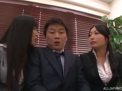 Japanese Threesome Kicks Off with Coworkers Lovingly Riding Each Other