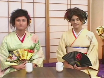 Seductive Brunette in Kimono Tempts Her Lover With Steamy Pleasure
