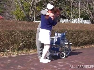 Caring Japanese Nurse Helps Disabled Man Rise & Fills Her Outdoors