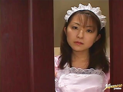 Two Horny Dudes Taking Turns to Fuck a Sexy Japanese Maid's Pussy