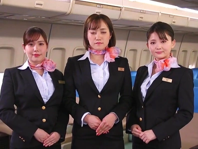 Horny Japanese Stewardess Gives Blowjob To Passengers On Flight Voyage