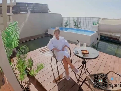 Creampie Sex by Mansion Pool with Water Slide Excitement