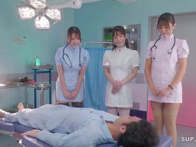 Slutty Japanese Nurses in Uniform Pleasure Their Nerdy Boss with Hot Sex