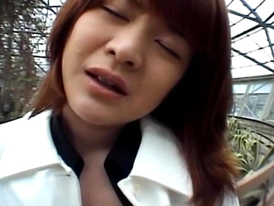 Saki Amamiya Naughty and hot Asian doll gives a blowjob outside