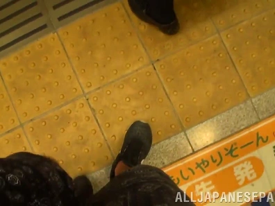 Busty Asian milf in sexy black pantyhose, Mio Kayama gets banged in a public place