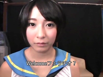 Abeno Miku is giving wild handjob and lusty fellatio