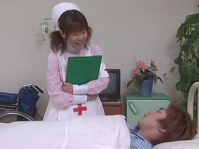 Horny JP nurse Tsumiki Shindo fucks her hairy pussy with a toy