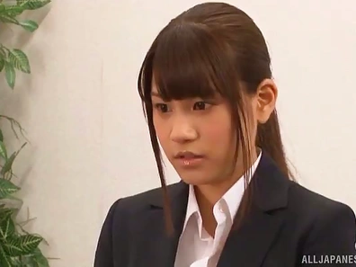 Hardcore job interview with a cute Japanese brunette
